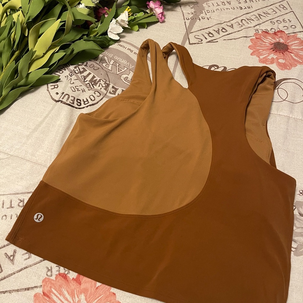 Lululemon Athletica Tan and Brown Asymmetrical Sleeveless Tank Top